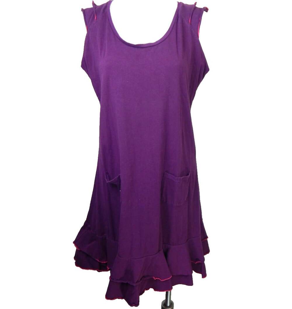 Effie’s Heart Women's Large Dress Purple Sleeveless Ruffle Eiffel Tower Jersey